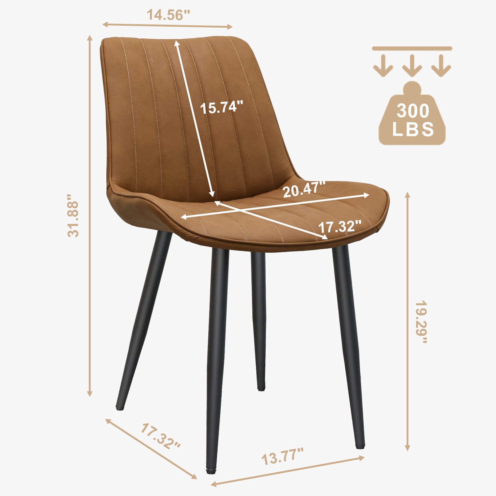 Brown PU Leather Dining Chair With Metal Legs, Wave Pattern Upholstered Armless Chair Set Of 6 For Kitchen, Restaurant, Living, Meeting Room_maomaolike.com